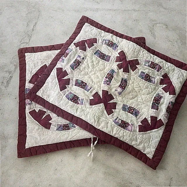 2 Handmade Quilted Pillow Sham Double Wedding Ring Floral Patchwork