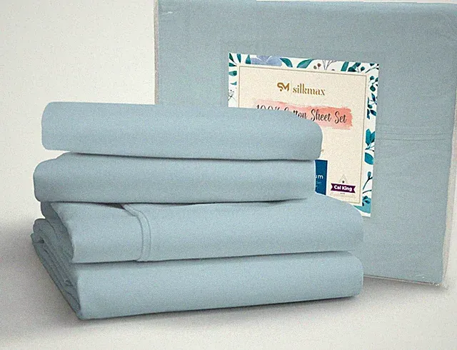 Baby Blue Cal King Bed Sheets Set, 200 Thread Count, Deep Pocket, 4 PCs
