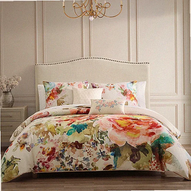 Bebejan Antique Flowers Ivory 100% Cotton 5 Piece Reversible Comforter Set