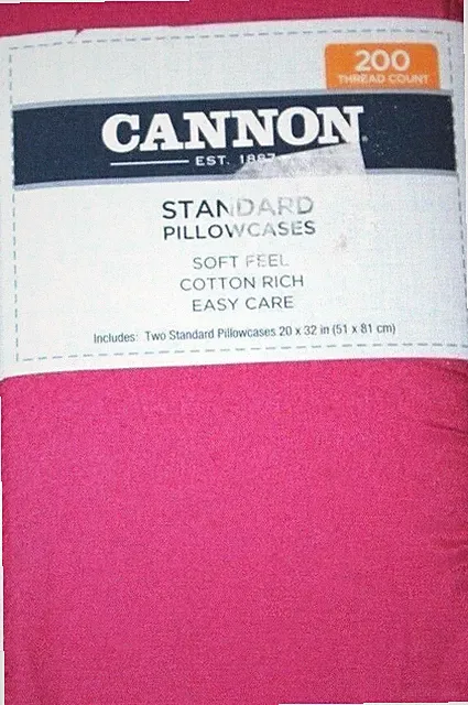Cannon 200 Thread Count Pink Two (2) Standard Pillowcases Pillow Cases