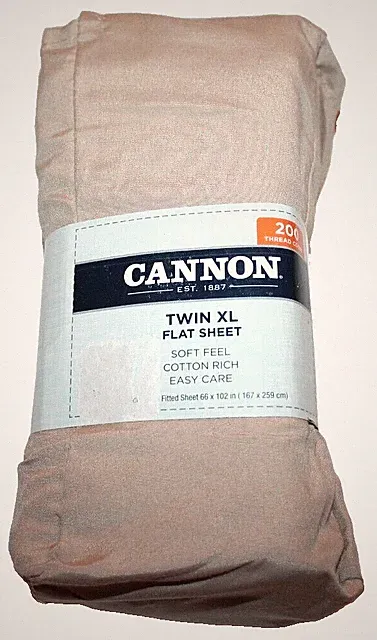 Cannon Twin Extra Long Flat Sheet Solid Taupe 200 Thread Count