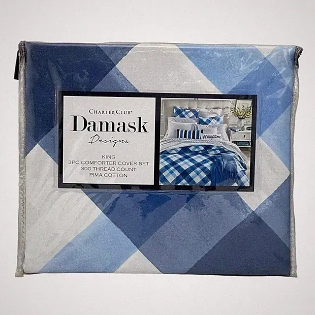 Charter Club Damask Designs Painted Plaid Blue 3 PC KING Duvet & Shams Set $200