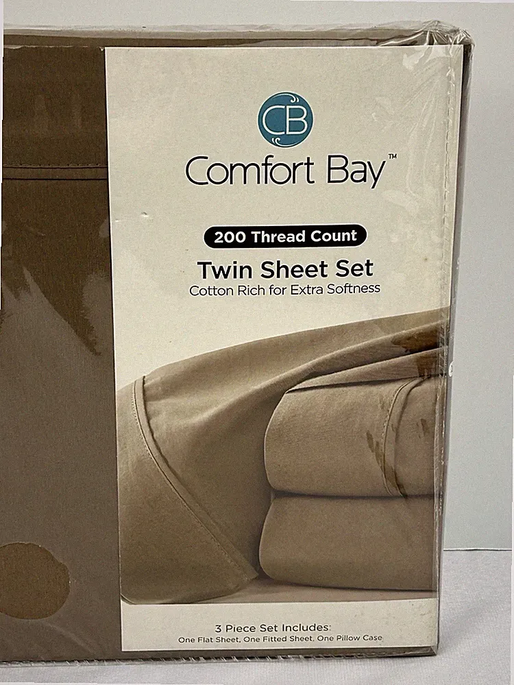 Comfort Bay Twin Sheet Set 200 Thread Count Cotton Blend Tan NEW