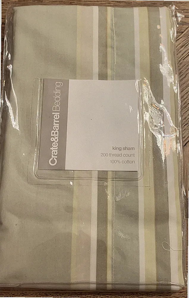 Crate & Barrel York Green Striped King Sham New 200 Thread Count