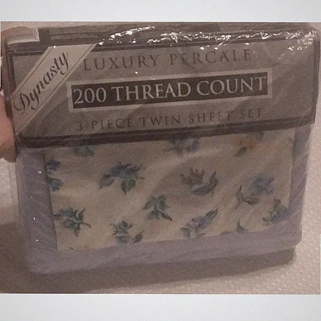 Dynasty Luxury Percale 200 Thread Count 3 Piece Twin Sheet Set Blue Floral New