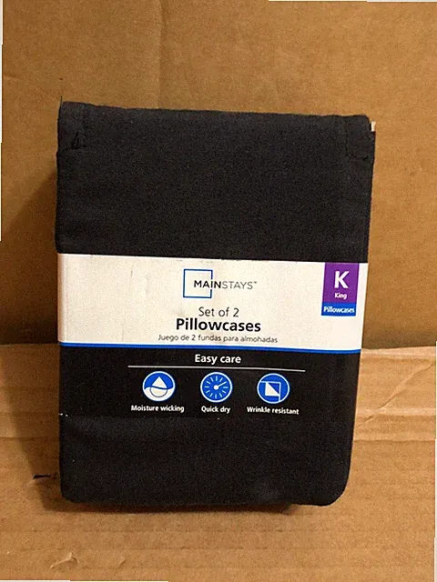 MAINSTAYS 200 Thread Count 2-PC Set KING Pillowcases RICH BLACK COTTON Percale