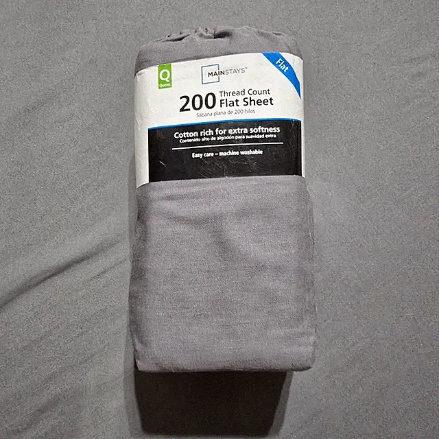 Mainstays Flat Sheet Queen Gray 200 Thread Count Cotton Rich MS87-535-331-194