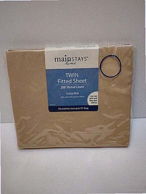 Mainstays Home Twin Fitted Sheet 200 Thread Count Vallejo Tan