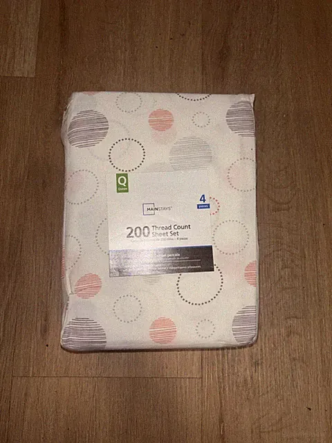 NEW Mainstays 200 Thread Count Sheet Set Four Pieces Queen Size Bed 100% Cotton