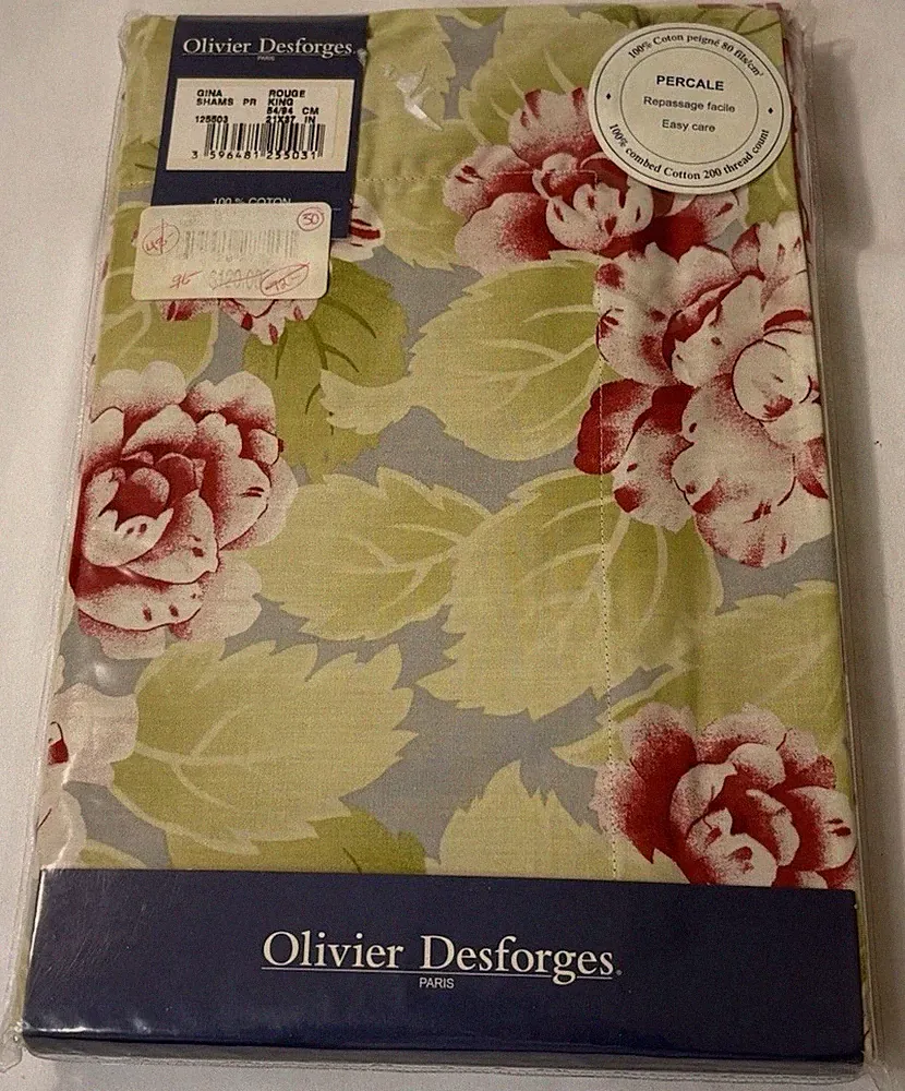 Olivier Desforges King Shams (2) Gina Floral NIP Cotton 200-Thread Count 21x37”