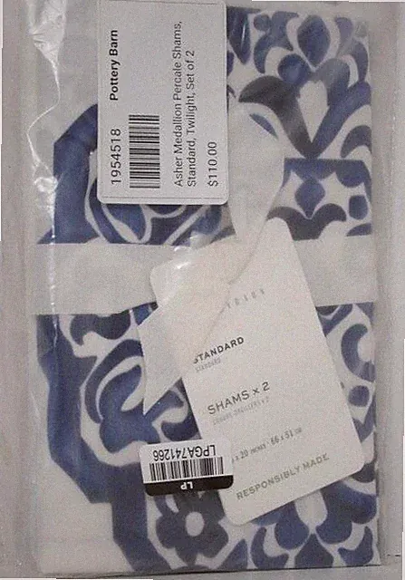 Pottery Barn Asher Medallion Percale Standard Shams Set of 2,Twilight Color NWT