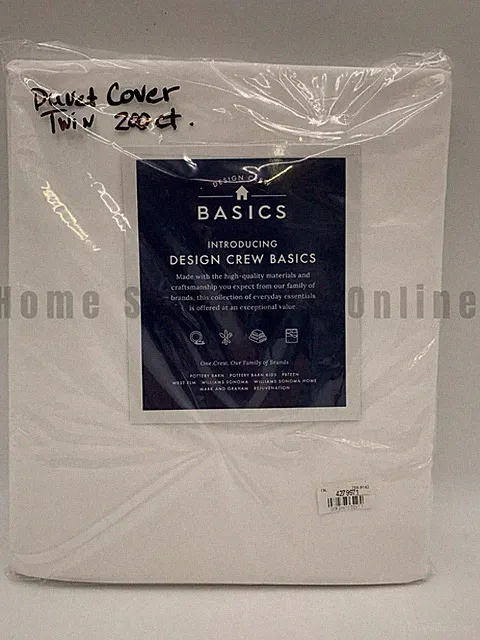 Pottery Barn Design Crew Basics 200-Thread-Count Duvet Cover White Twin #336G