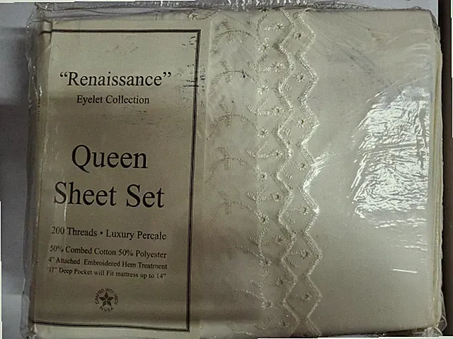 Renaissance Eyelet Collection King Sheet Set Ivory 200 Thread Count NEW