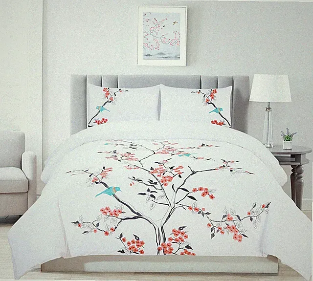 Superior Cherry Garden Cotton 200 Thread Count Duvet Full/Queen, Coral - Z